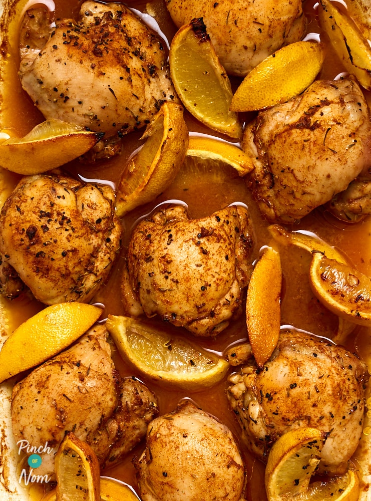 Baked Chicken Thighs with Cumin and Lemon - Pinch of Nom Slimming Recipes